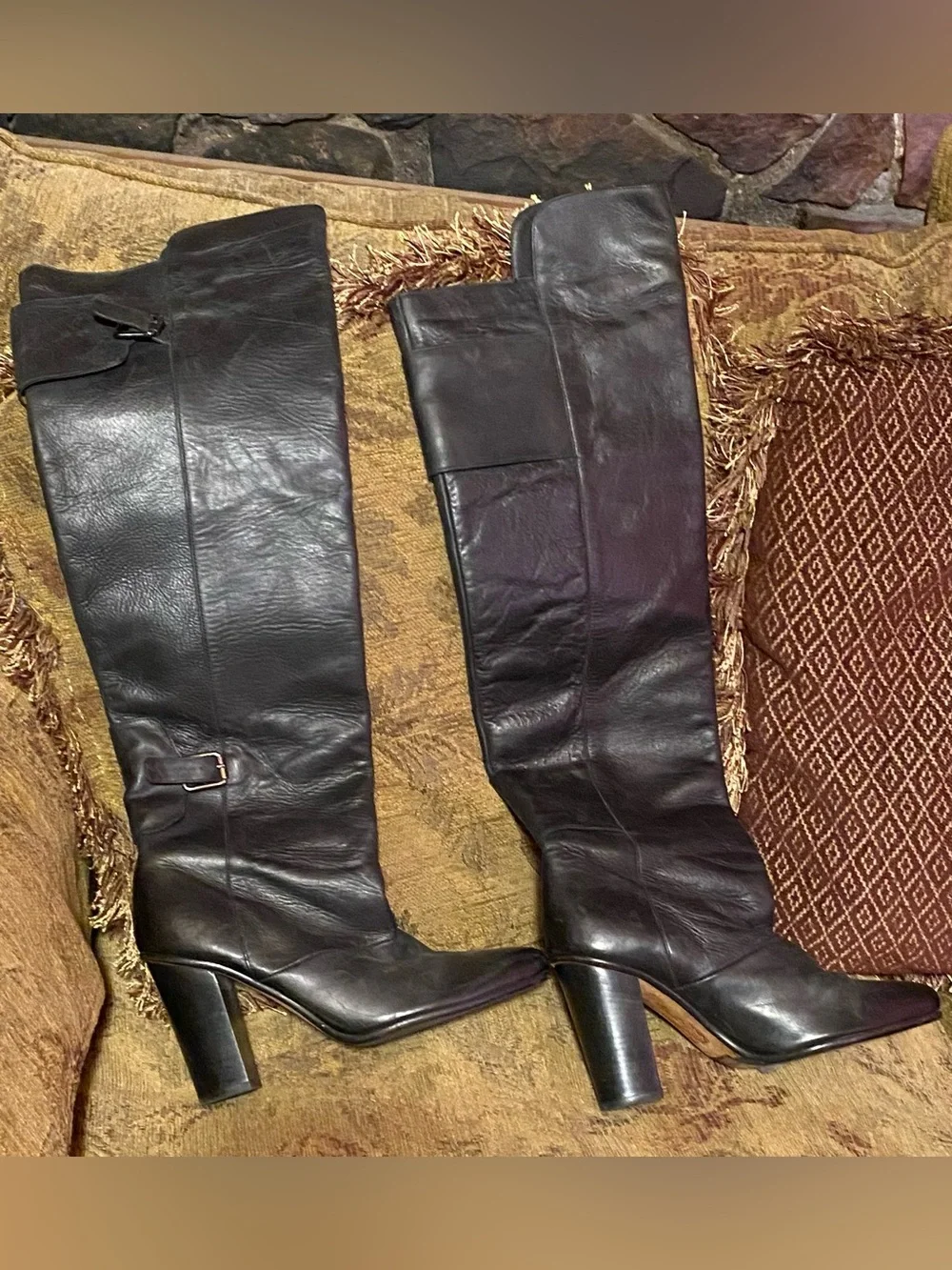 H&M over the knee high black leather boots size 8